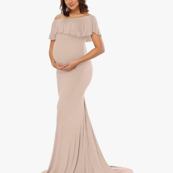 Women's Off Shoulder Ruffle Maternity Dress Elegant - Picture 1 of 9
